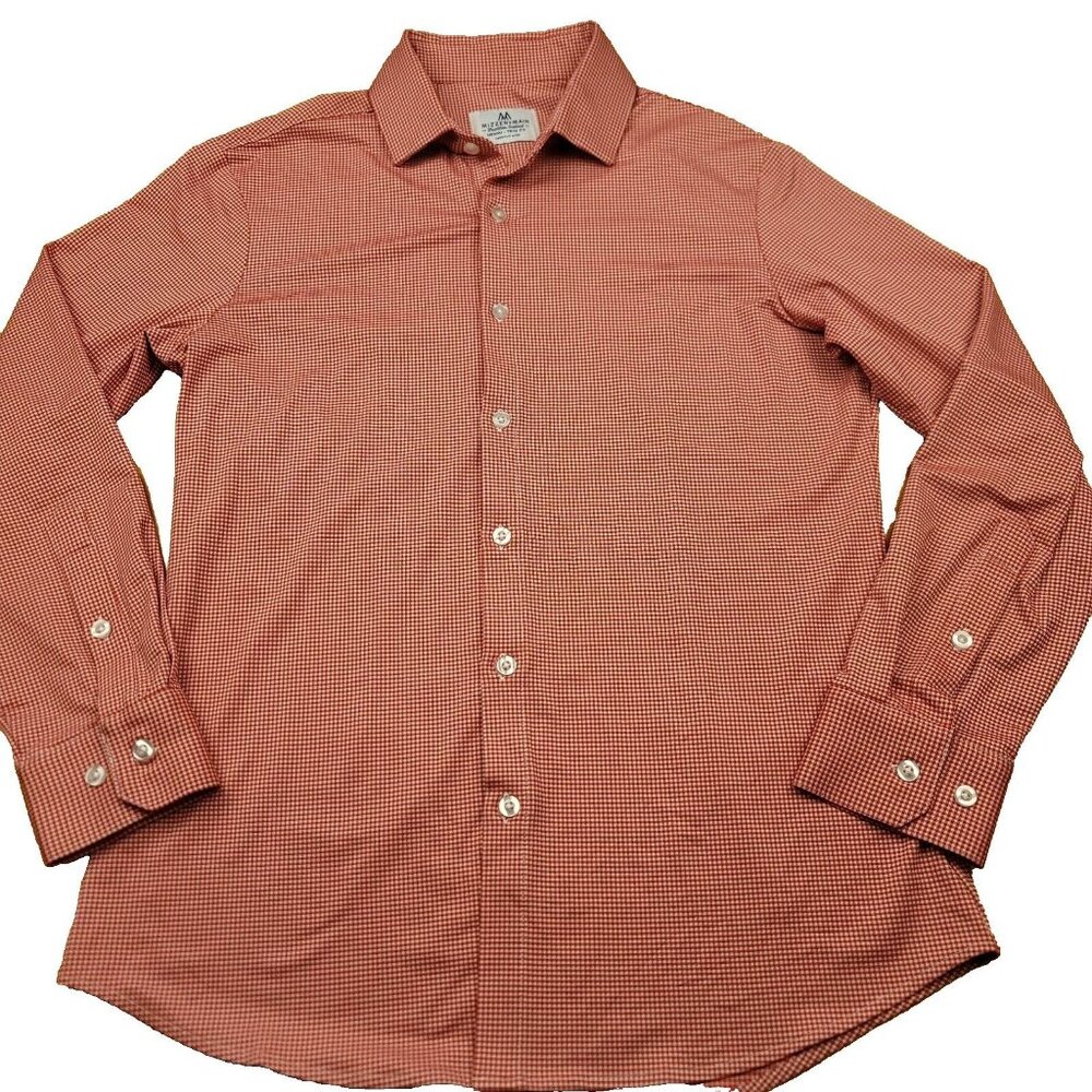 Mizzen + Main Mens‎ M Trim Fit Long Sleeve Button Up Red White Gingham Check